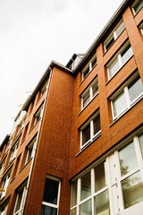 low angle view of brick apartment building