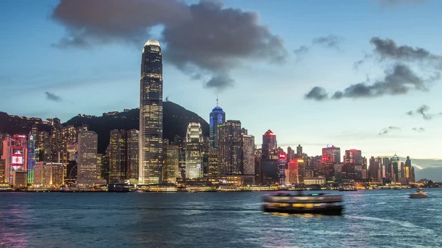 Time lapse of HongKong Skyline and victoria habour,from day to night