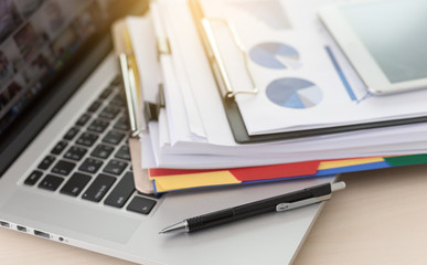 Businessman working reading documents graph financial to job succes Analyze document plans