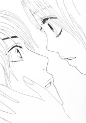 Drawing in the style of anime. Image enamored girl and the guy i