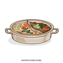  food object sukiyaki shabu hand drawing