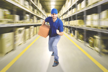 Courier running in warehouse