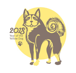 Dog. Symbol of 2018 on the Chinese calendar. Yellow Dog vector template.