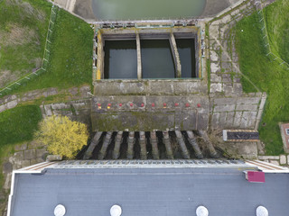Water pumping station of irrigation system of rice fields. View