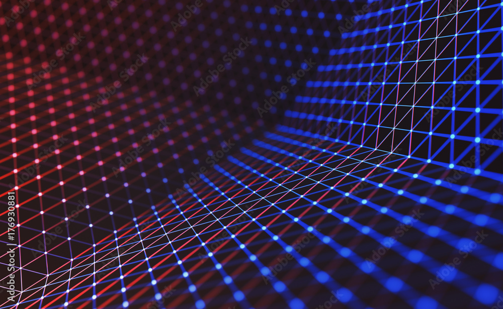 Wall mural 3d illustration, embossed mesh representing internet connections, cloud computing and neural network