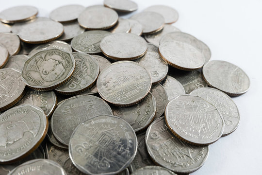 Thailand's coin 5 baht on white background