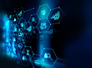 fintech icon  on abstract financial technology background .
