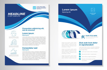 Template vector design for Brochure, AnnualReport, Magazine, Poster, Corporate Presentation, Portfolio, Flyer, infographic, layout modern with blue color size A4, Front and back, Easy to use and edit.