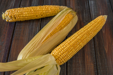 Corn on the cob. Sweet corn on the table