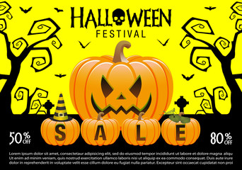 Halloween sale offer poster design concept