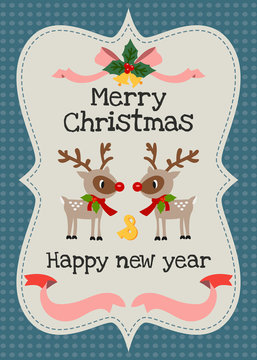 Merry Christmas and happy new year vector greeting card.