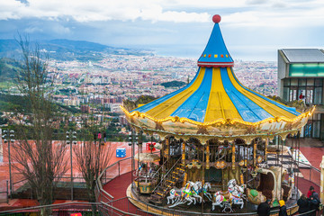 Old vintage carousel in Tibidabo park in Barcelona