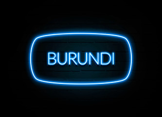 Burundi  - colorful Neon Sign on brickwall