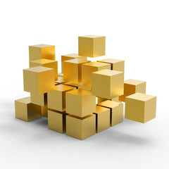 Golden 3D Cubes, 3D Illustration