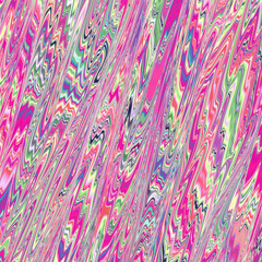 Abstract colorful chaotic zigzag pattern. Fantasy green and pink waves. Digital fractal art. 3D rendering.