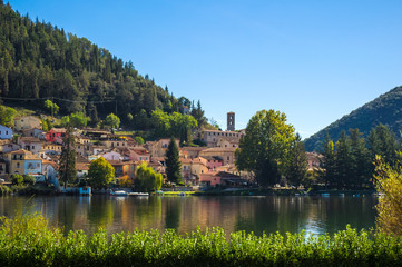 Fototapeta na wymiar Piediluco (Italy) - A very little town with Piediluco lake, in Umbria region, central Italy