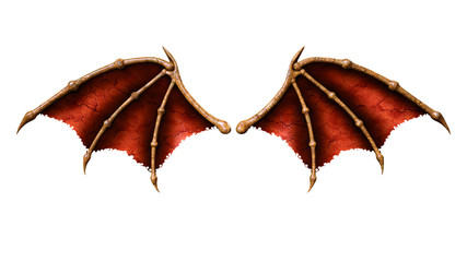 3d Illustration Devil Wings, Demon Wing Plumage Isolated on White Background © mrjo_7