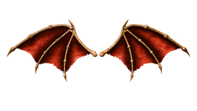 3d Illustration Devil Wings, Demon Wing Plumage Isolated on White Background