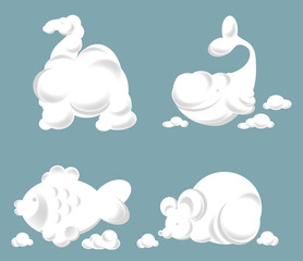 Fluffy clouds in shape of animals in blue sky