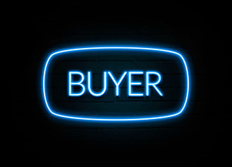Buyer  - colorful Neon Sign on brickwall