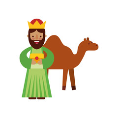 cartoon wise king with camel manger characters
