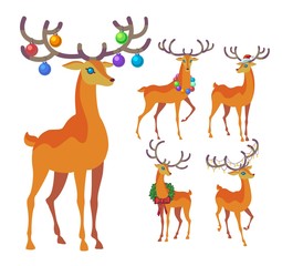 Naklejka na ściany i meble Reindeer Christmas icon. Graceful deer collection.