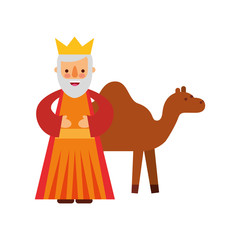 cartoon wise king with camel manger characters