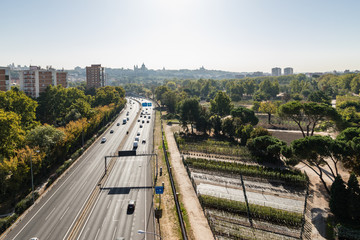 Views of Madrid, from the cable car of the Casa de Campo, with air contaminated by pollution