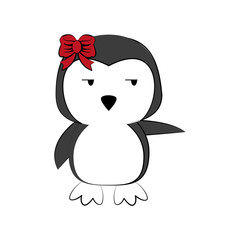 penguin waving hello or bye cute animal cartoon icon image vector illustration design