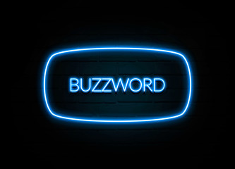 Buzzword  - colorful Neon Sign on brickwall