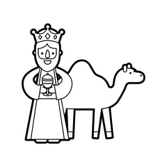 cartoon wise king with camel manger characters