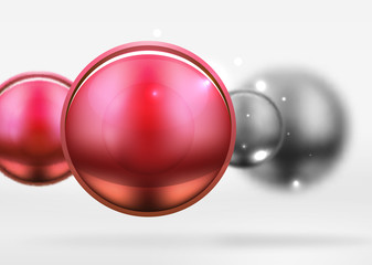 Tech blurred spheres and round circles with glossy and metallic surface