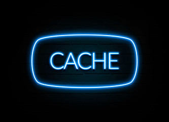 Cache  - colorful Neon Sign on brickwall