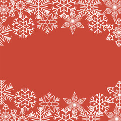 Christmas snowflakes on a red background. Great for postcards, banners, flyers, headers. Vector illustration.