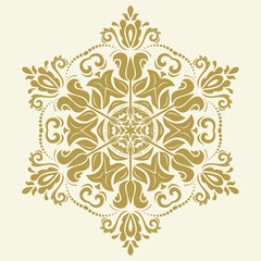 Oriental vector round golden pattern with arabesques and floral elements. Traditional classic ornament. Vintage pattern with arabesques