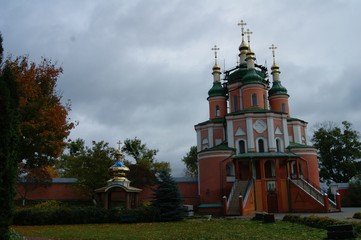 Fototapeta na wymiar Orthodox monastery autumn rainy day