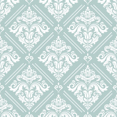 Orient vector classic light blue and white pattern. Seamless abstract background with repeating elements. Orient background