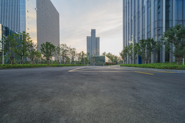 Fototapeta na wymiar empty road with modern buildings on background,shanghai,china.