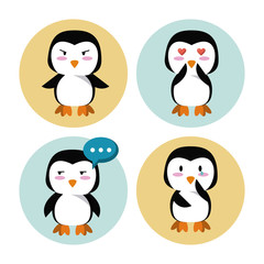 Cute penguin cartoon icons icon vector illustration graphic design
