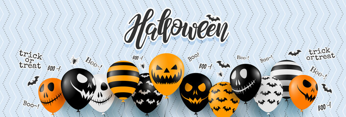 Halloween Banner with Halloween Ghost Balloons.Scary air balloons.Website spooky or banner  template.Vector illustration EPS10