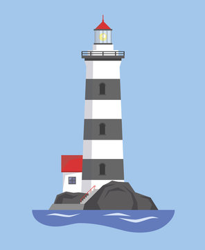 The image of a lighthouse with a house. Vector illustration.