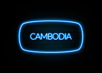 Cambodia  - colorful Neon Sign on brickwall