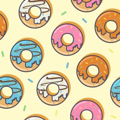 Donut - Seamless Pattern - vector logo/icon illustration