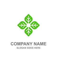 Four Leaves Green Nature Organic Herbal Logo Vector 
