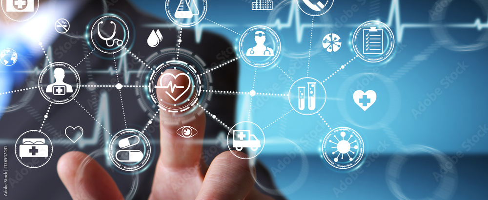 Poster businessman using digital medical interface 3d rendering