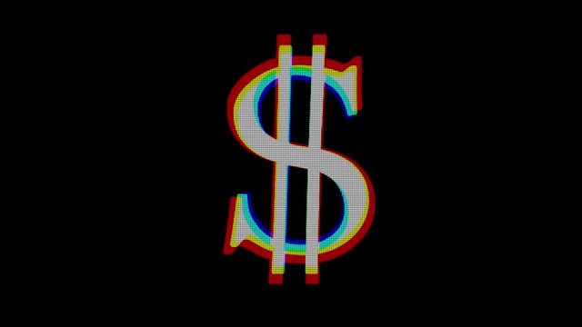 digital dollar sign glitch interference seamless loop - new dynamic financial technology business colorful video footage