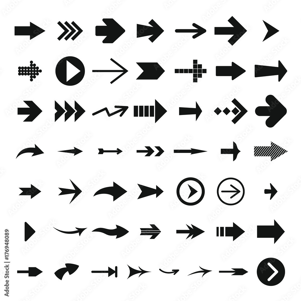 Poster different arrow icon set, simple style