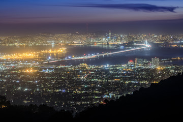 San Francisco Night Lights. Grizzly Peak, Berkeley Hills, Alameda and Contra Costa Counties, California, USA.