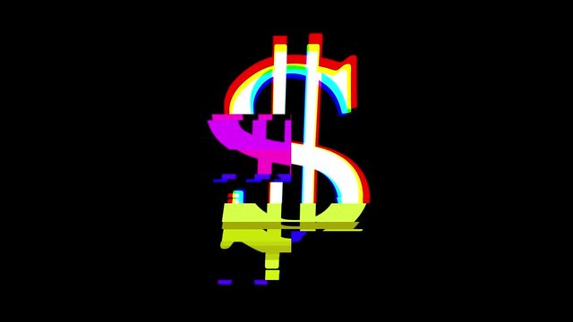 digital dollar sign glitch interference seamless loop - new dynamic financial technology business colorful video footage