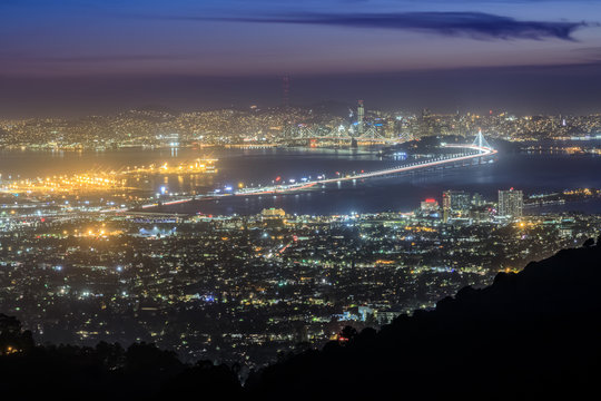 San Francisco Night Lights. Grizzly Peak, Berkeley Hills, Alameda And Contra Costa Counties, California, USA.